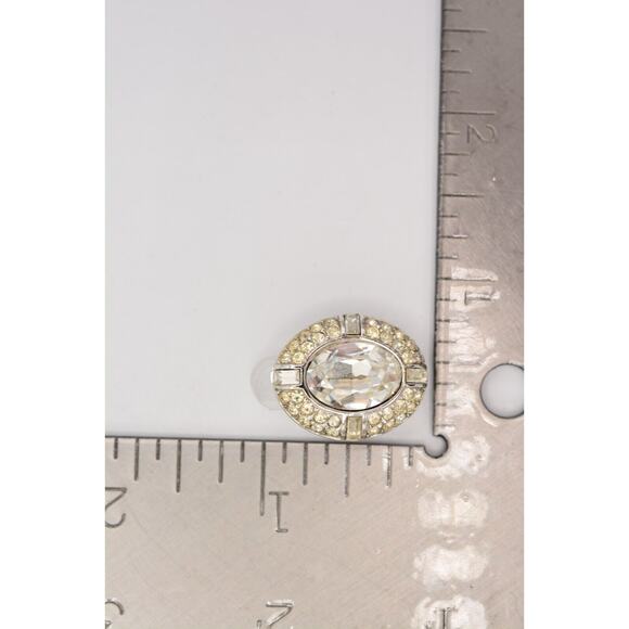 Givenchy Crystal Clip Earrings Baguette Rhinestone Oval Silver Tone Signed 9D - Picture 12 of 12